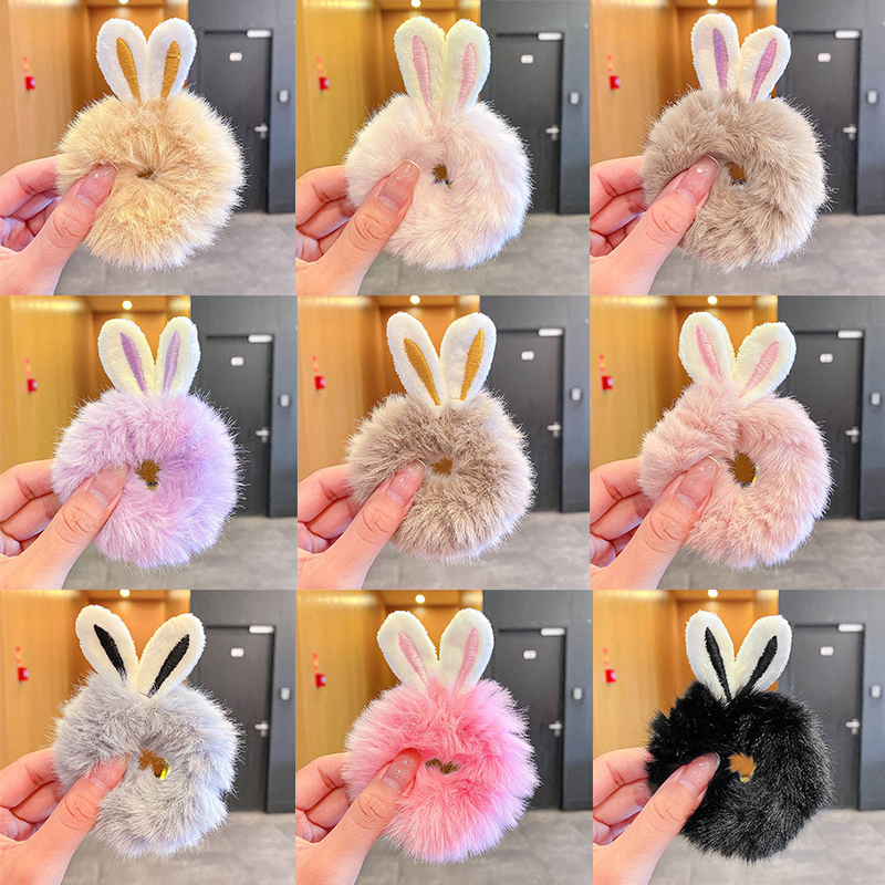 Sweet Imitation Rabbit Fur Rabbit Ears Elastic Hair Bands Girls Women Fur Fluffy Hair Rings Plush Scrunchies Hair Accessories - Image 17