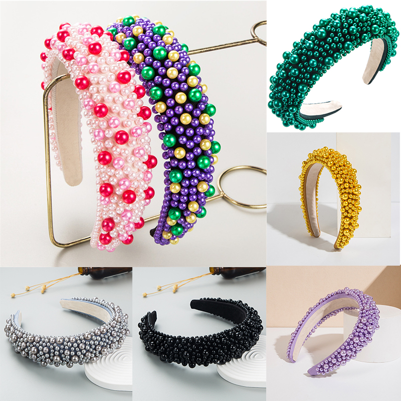 Headband Baroque Sponge Pearl Hair Accessories Women's Handmade Beaded Wide-Edged Fashion - 图片 17
