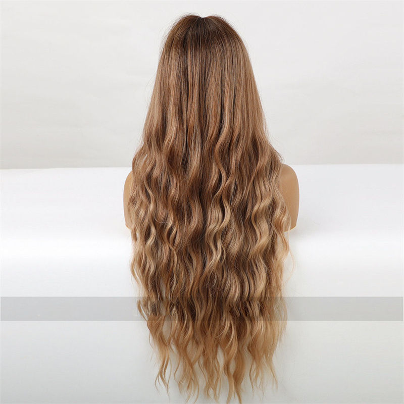 Women Wig Elegant Eight-Character Bangs Brown Long Curly Hair High Temperature Silk Chemical Fiber Headgear Wigs - Image 4