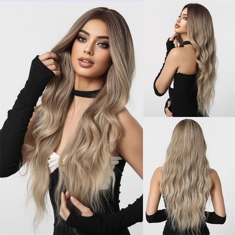 Medium Gradient Brown Lazy Long Curly Hair Natural & Fluffy Wig Full-Head Wig Wigs