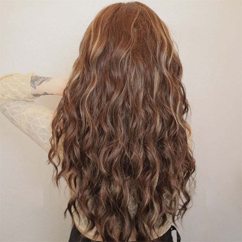 Women Wig Vintage Dyed Brown Wool Small Curly Bangs Light Idle Style Wig Head Cover - 图片 4