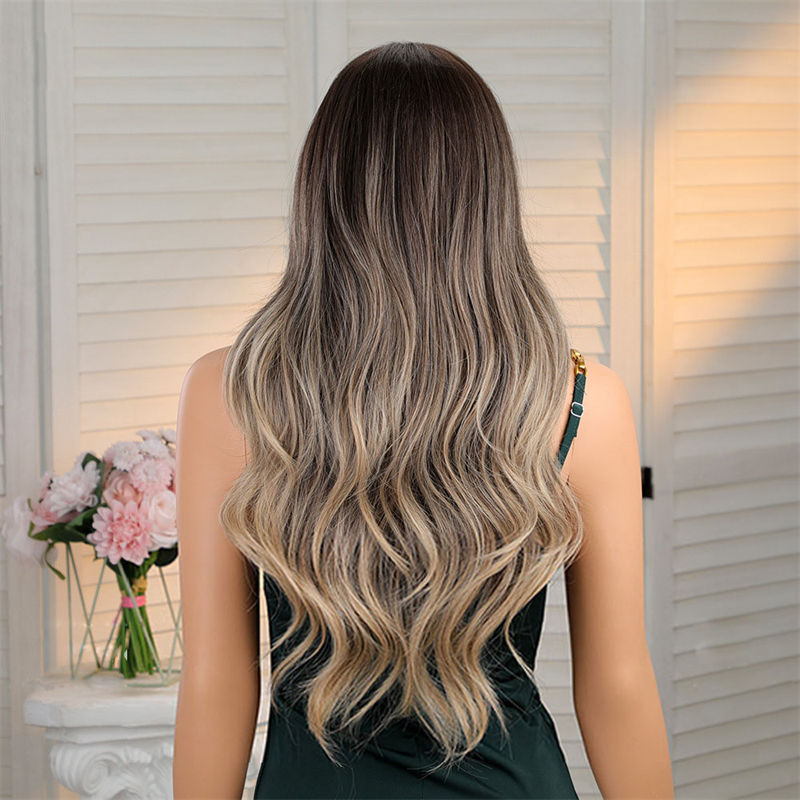 Wig Female Medium Gradient Brown Long Curly Hair Big Wave Full Head Wig Fashion - 图片 4
