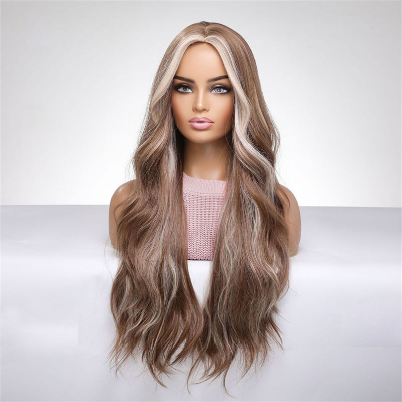 Mid-Length Long Curly Wig Female Hair Hanging Ear Dyed Fluffy Big Wave Mixed Brown Hair Color Full-Head Wig - Image 6