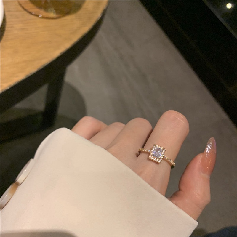 Delicate Square Cubic Zircon Rings For Women Girls Micro Paved Open Adjustable Ring Fashion Jewelry Gifts - 图片 3