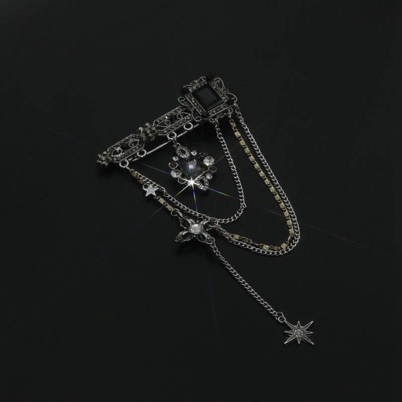 Dark Style Tassel Pendant Brooch Vintage Baroque Brooches Decoration Chest Chain Brooch - 图片 3