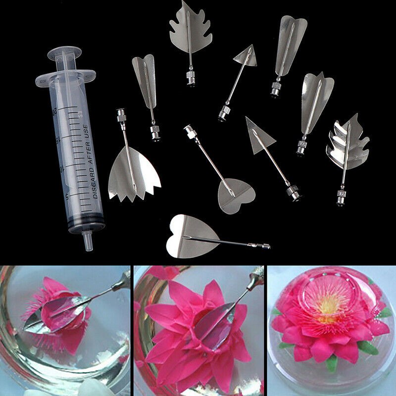 10PCS 3D Gelatin Jelly Art Pudding Flower Cake Decor Mould Needle Tools