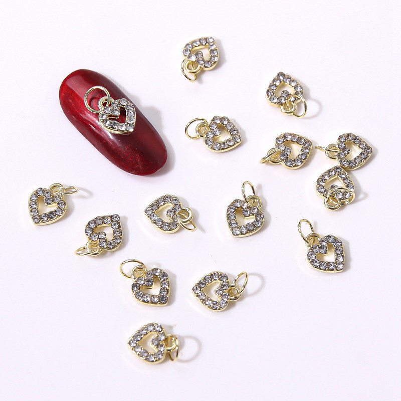 Nail love nail hollow pendant Heart-shaped alloy flash diamond nail fingertip decoration - Image 3