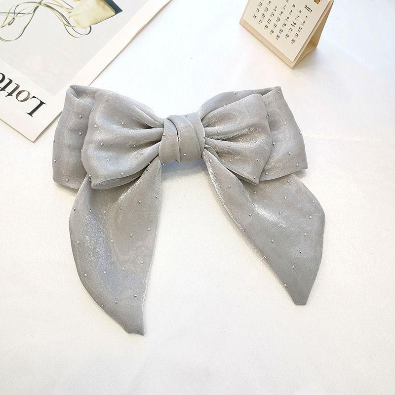 Barrettes Solid Color Shiner Rhinestone Fabric Bow Spring Clip Girl Horse Tail Head Clip - 图片 10