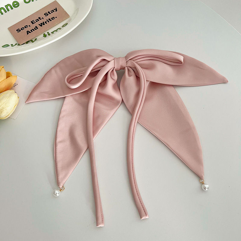 Solid Color Satin Fabric Ribbon Bowknot Barrettes Spring Clip Hair Accessories Fashion - 图片 11