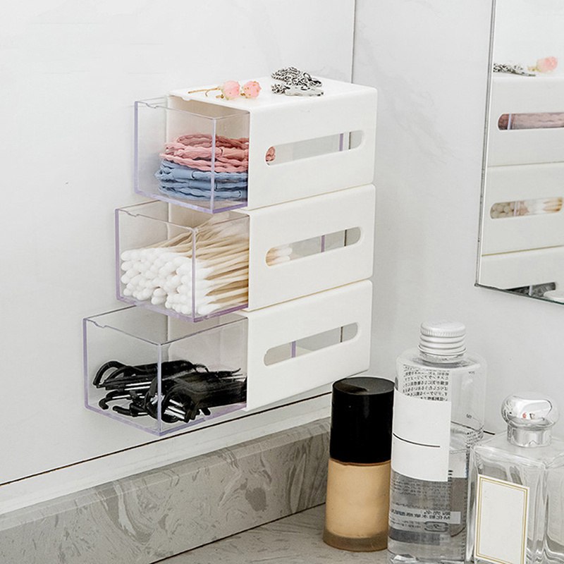 Wall Mounted Storage Box Bathroom Cosmetic Cotton Swabs Jewelry Storage Box ~~ - 图片 3