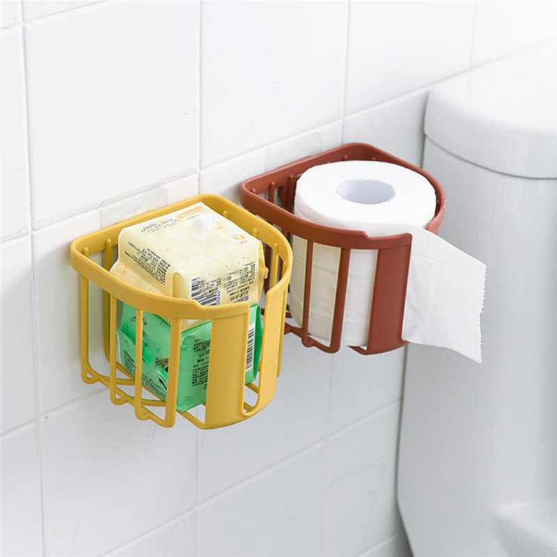 Bathroom Toilet Paper Rack Wall Mounted Adhesive Organizer No-Drill Leachate Large Capacity Tissue Holder Hanging towels - 图片 6