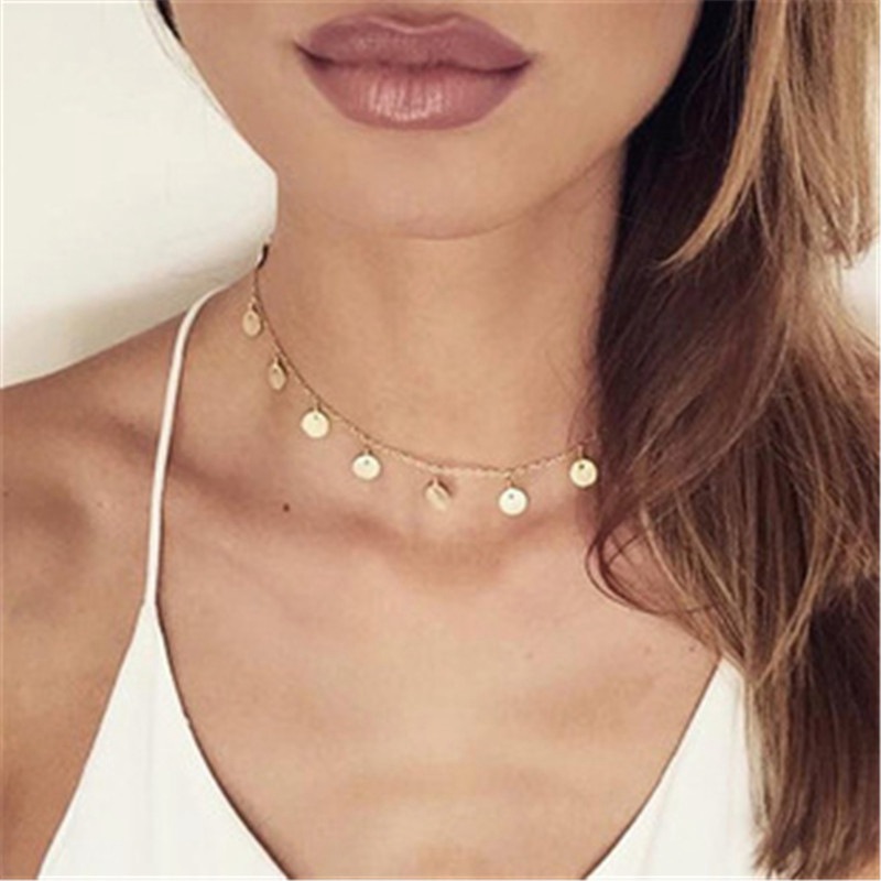 Round Tassel star gold Necklace Women Choker Necklaces Pendants jewelry gift