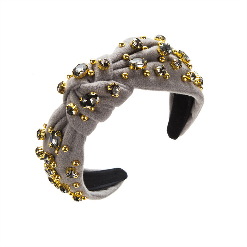 Baroque Wide Brim Hair Band Flannel Fabric Diamond Beaded Headband Hair Accessories - Image 7