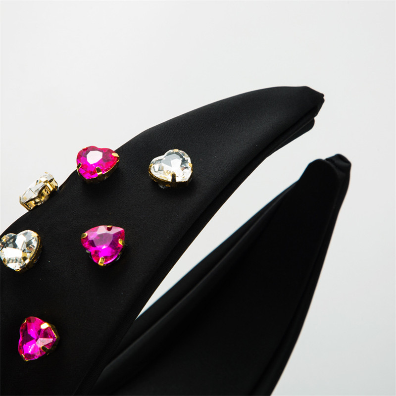 Fashion Wide-Brimmed Knotted Fabric Headband Female Baroque Love Glass Drill Elegant Hair Accessories - 图片 3