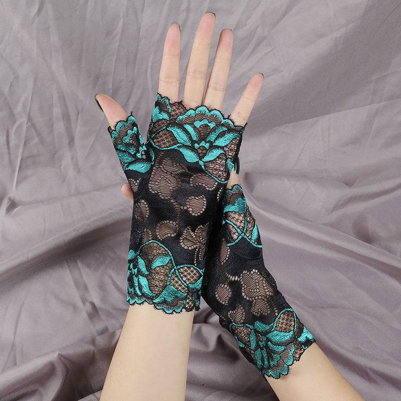 Half Finger Gloves Flower Women's Thin Elegant Sexy Lace Dew Half Scar Covering Tattoo Fashion Spring and Summer Sun Protection - 图片 3