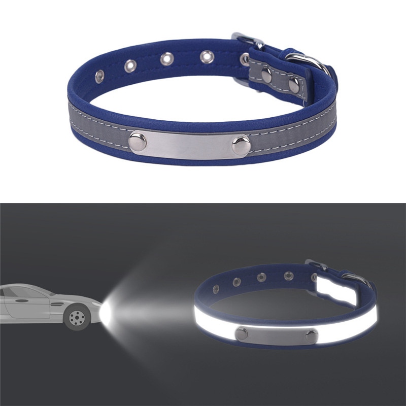 Soft Reflective Leather Personalised Dog Collar Custom Name ID Tags Pet Cat XS-2XL - Image 4