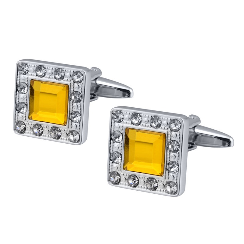 QUALITY MEN'S SILVER COLORFUL CRYSTAL SQUARE CUFFLINKS WEDDING CUFF LINKS - 图片 9