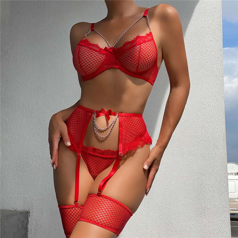 Sexy Women's Lace Bra Suspender Body Stocking Thong 3Pcs Set Underwear Lingerie - Image 21