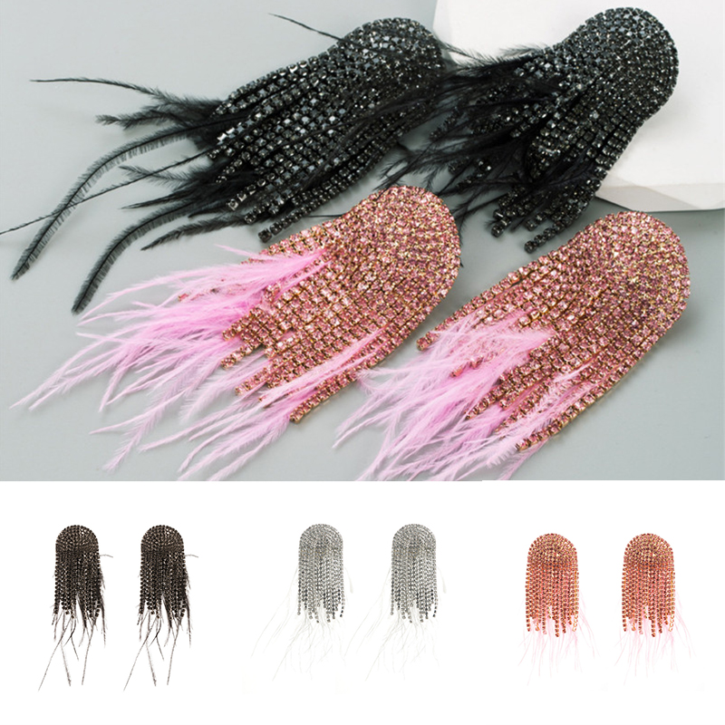 Fashion Feather Earrings for Women Baroque Style Diamond Claw Chain Party Ball - 图片 8