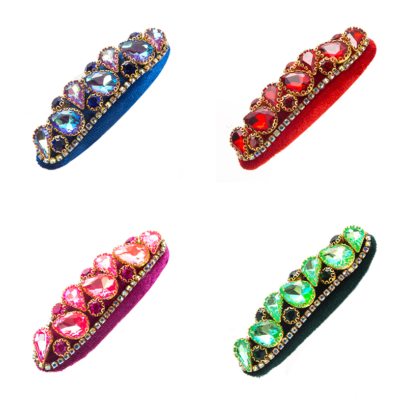 Retro Women's Side Bang Clip Broken Hair Hairpin Headband Super Shiny Glass Drill Sponge Barrettes - 图片 12