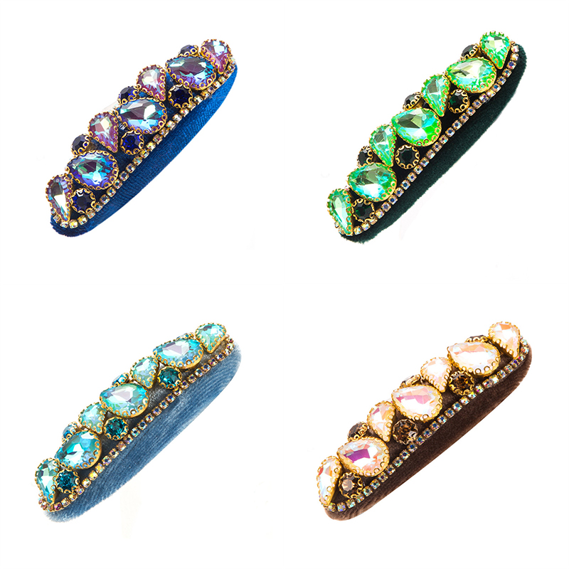 Retro Women's Side Bang Clip Broken Hair Hairpin Headband Super Shiny Glass Drill Sponge Barrettes - 图片 13