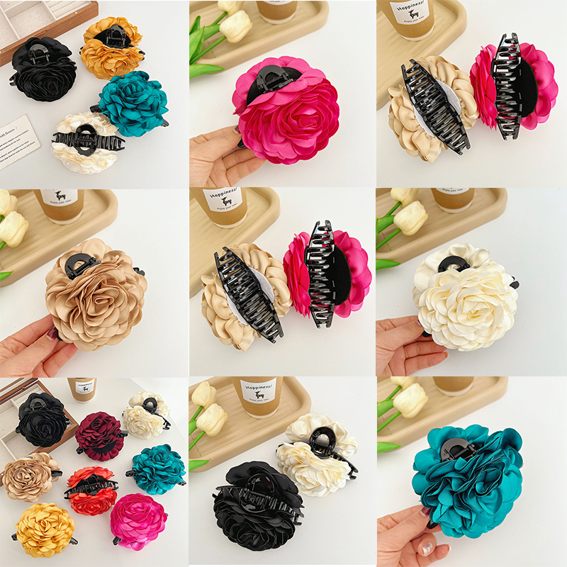 Large Elegant Rose Grip Female Back Head Barrettes Hair Accessories Top Clip - 图片 22