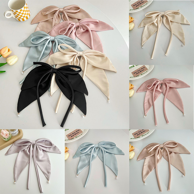 Solid Color Satin Fabric Ribbon Bowknot Barrettes Spring Clip Hair Accessories Fashion - 图片 16