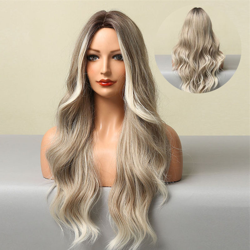 Fashion Medium Big Wave Light Natural Mixed Color Light Gray Full-Head Wig Wig Female Wigs - 图片 17