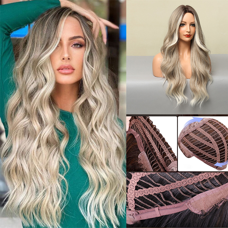 Fashion Medium Big Wave Light Natural Mixed Color Light Gray Full-Head Wig Wig Female Wigs - 图片 12