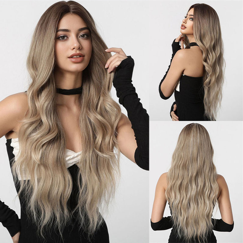 Medium Gradient Brown Lazy Long Curly Hair Natural & Fluffy Wig Full-Head Wig Wigs - 图片 12
