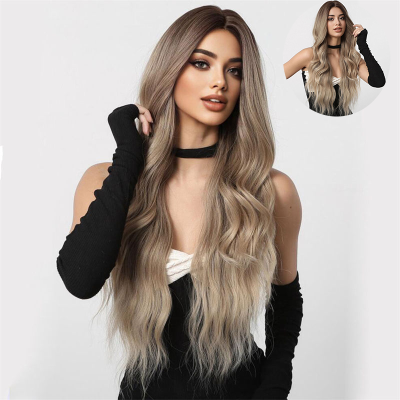 Medium Gradient Brown Lazy Long Curly Hair Natural & Fluffy Wig Full-Head Wig Wigs - 图片 10