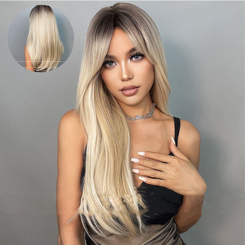 Black Gradient Gold Eight-Character Bangs Hair Curling High-Temperature Fiber Wig Female Headgear - 图片 15