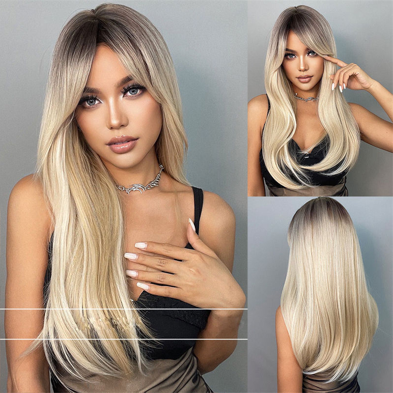 Black Gradient Gold Eight-Character Bangs Hair Curling High-Temperature Fiber Wig Female Headgear - 图片 12