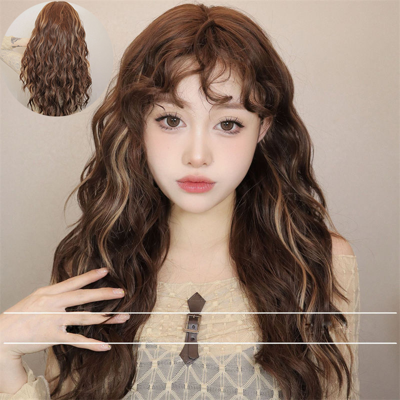Women Wig Vintage Dyed Brown Wool Small Curly Bangs Light Idle Style Wig Head Cover - 图片 13
