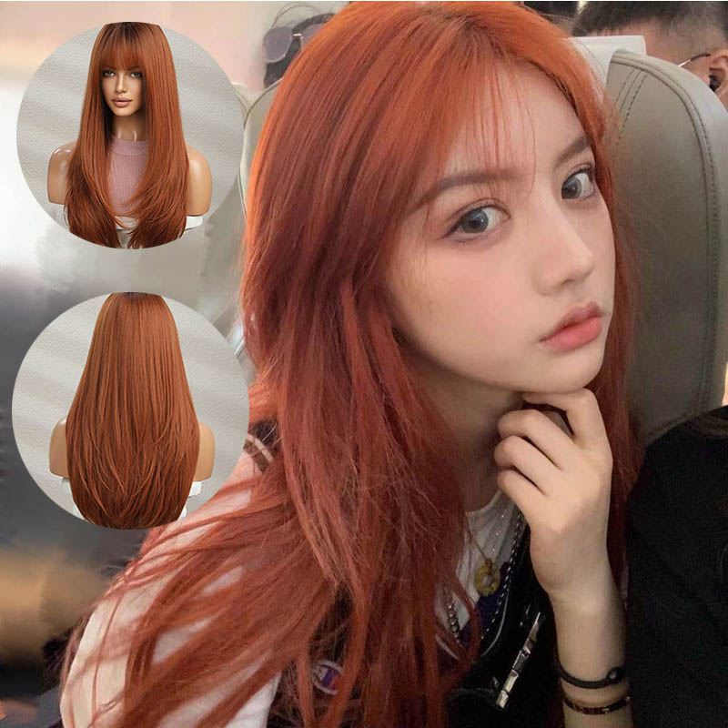 Wig Women Long Straight Hair Dirty Orange Color Hair Full-Head Wig Fashion - Image 19