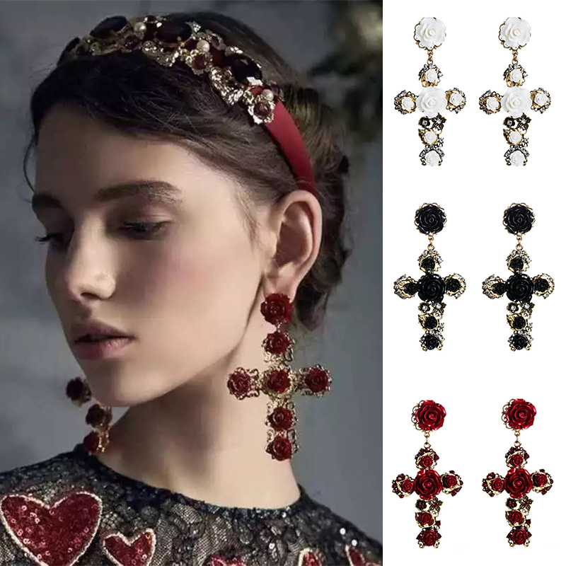Earrings Women's Fashionable Elegant Baroque Rose Flower Long Retro Ear Studs - Image 16
