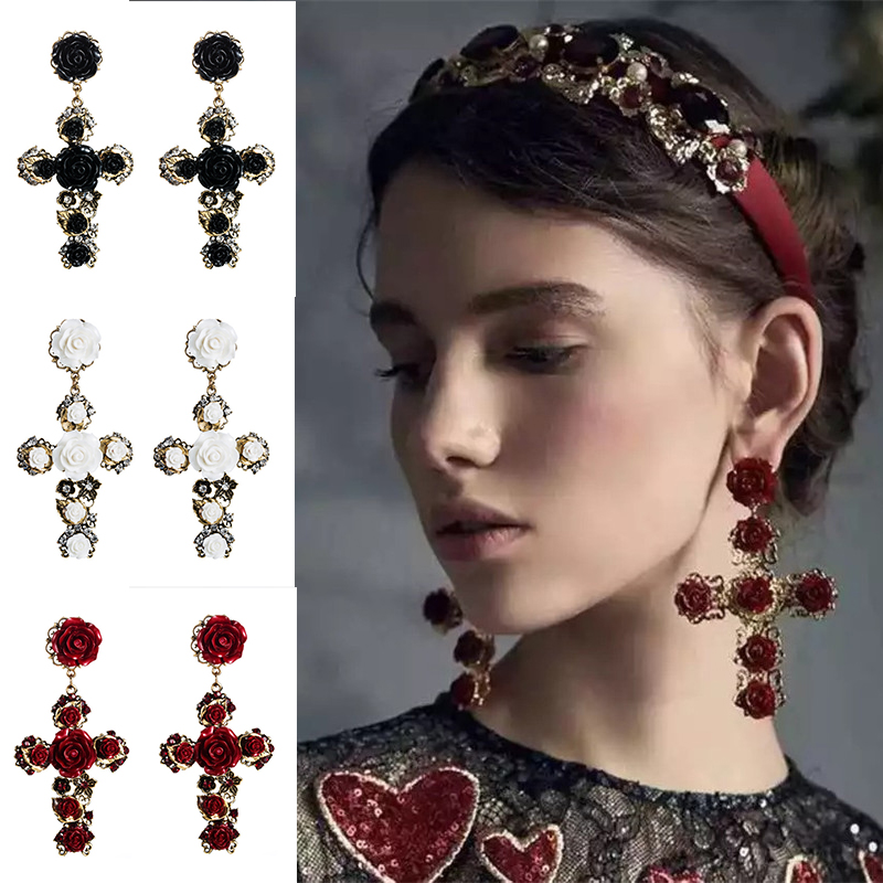 Earrings Women's Fashionable Elegant Baroque Rose Flower Long Retro Ear Studs - Image 14