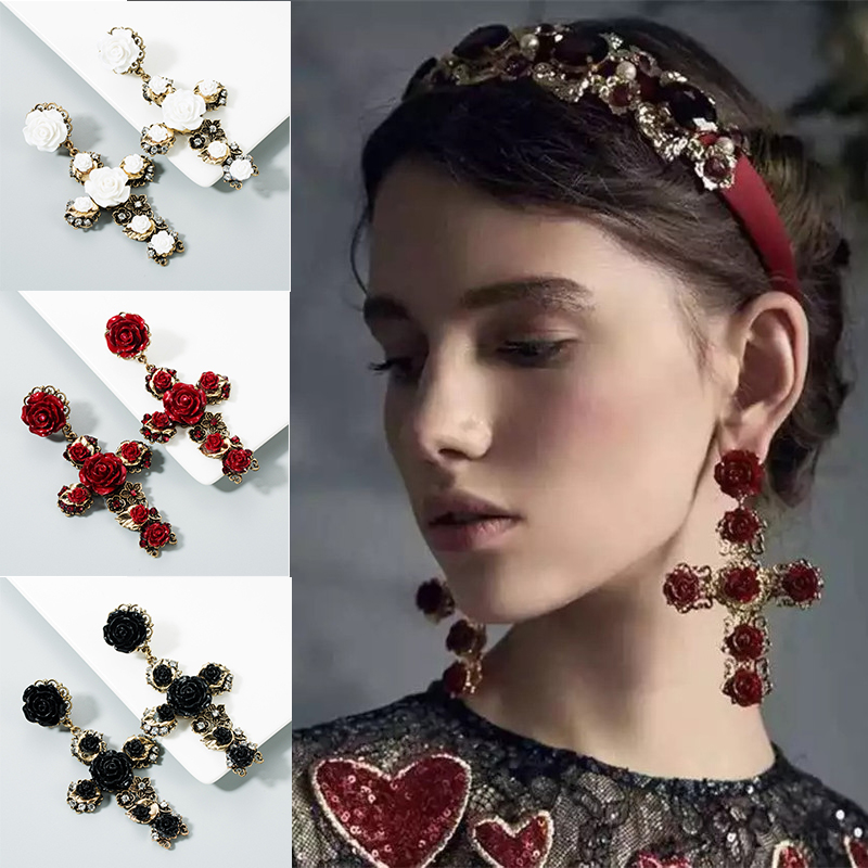 Earrings Women's Fashionable Elegant Baroque Rose Flower Long Retro Ear Studs - Image 15