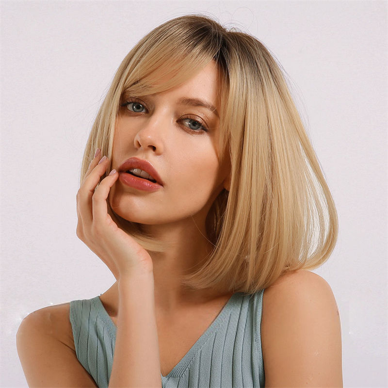 Wig Women Bangs Bob Head Gradient Golden Chemical Fiber Wig Fashion - 图片 5