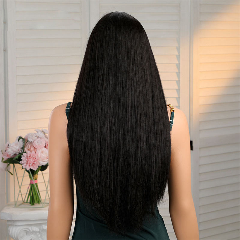 Black Long Straight Hair Straight Bangs Natural Daily Chemical Fiber Headgear Wig Female - 图片 9