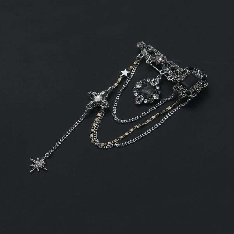 Dark Style Tassel Pendant Brooch Vintage Baroque Brooches Decoration Chest Chain Brooch - 图片 4