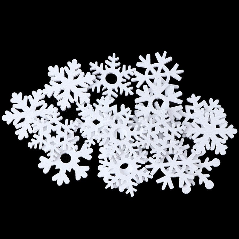 50pcs Mix Shape Wooden White Snowflakes Christmas Ornaments Xmas Pendants Decoration 35mm - 图片 4