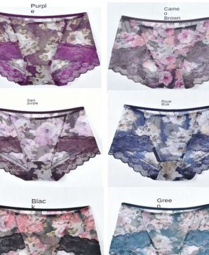 Lace Panties Women's Print Seamless Mid-waist Large Size Antibacterial Mesh Sexy Women's Panties Breathable Boxer Briefs Thong