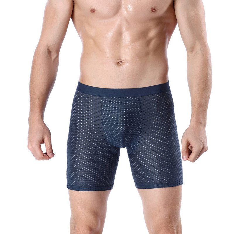 Men's Sports Underwear Lengthened Ice Silk Mesh Sexy and Breathable Boxer Briefs Running Anti-Wear Leg Long Pants - Image 4