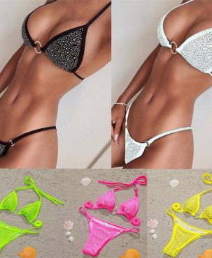 Sexy Lace-up Bikini Diamond Women's Swimsuit  Split Swimsuit