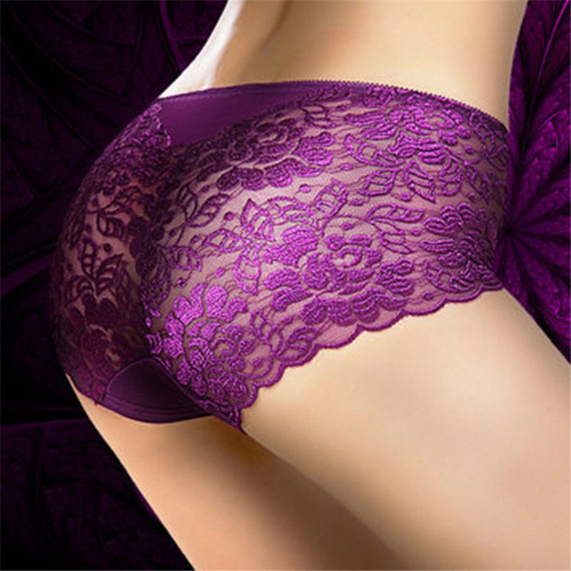 Women's Cotton Underwear Panties Sexy Lace Mid-Waist Hollow Female Briefs Hip Lift Underpants For Lady Plus Size Lingerie