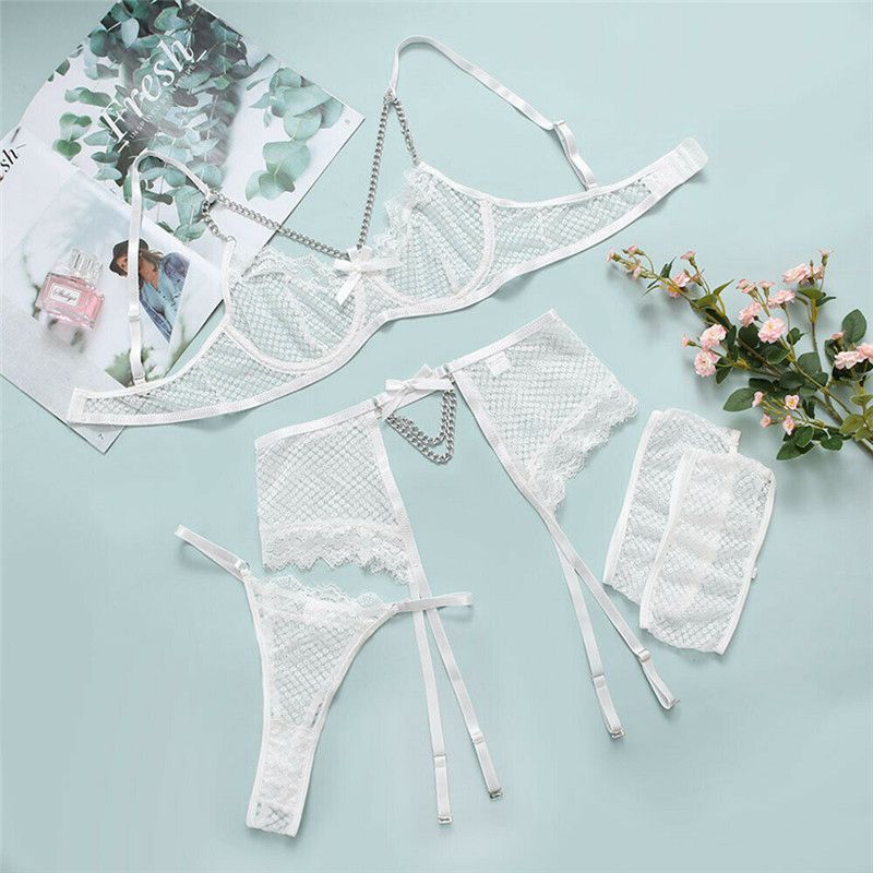 Sexy Women's Lace Bra Suspender Body Stocking Thong 3Pcs Set Underwear Lingerie - Image 4