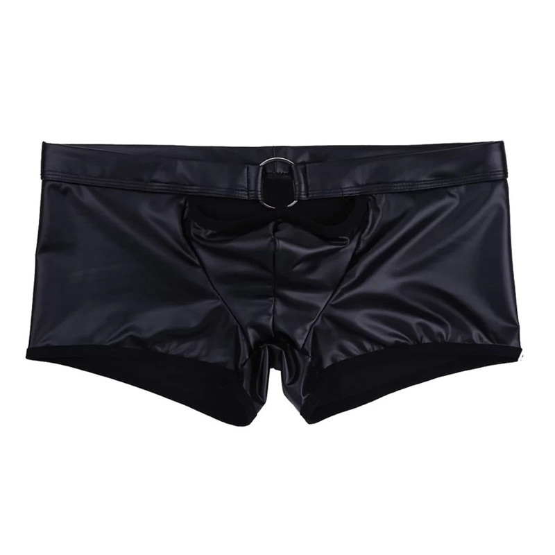 Sexy Lingerie Trunks Men Underwear Faux Leather Boxer Brief Shorts Underpants - 图片 4