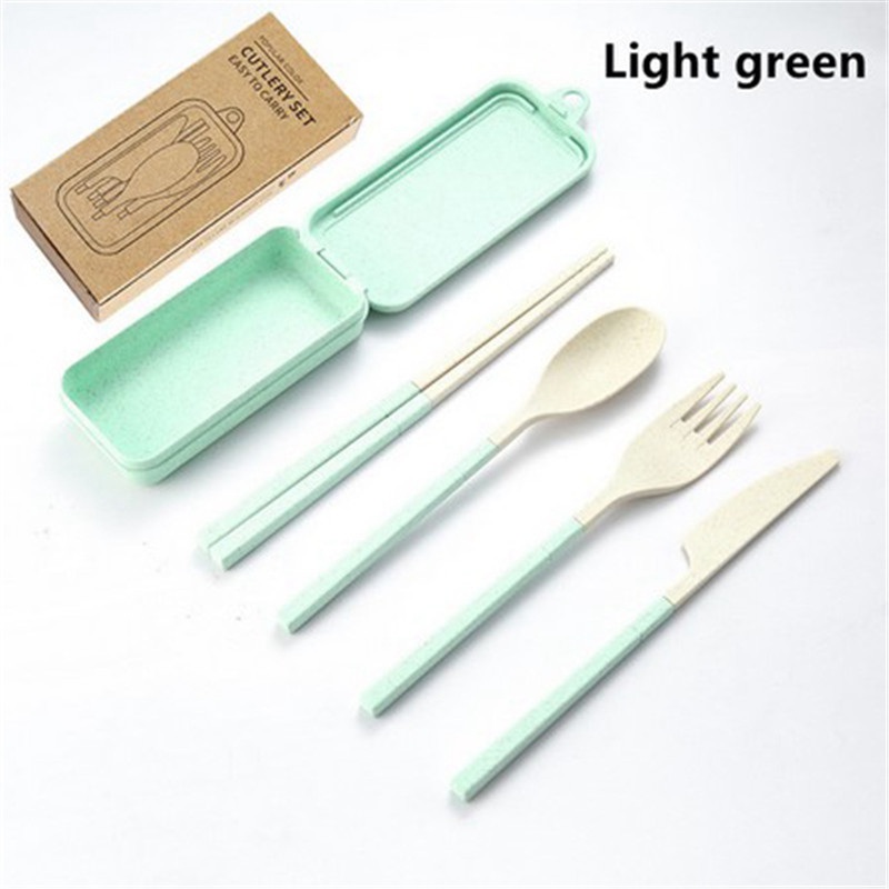4Pcs Wheat Straw Dinnerware Set Portable Tableware Knife Fork Spoon Chopsticks Set Travel Cutlery Set Eco-Friendly Utensil Box - 图片 10