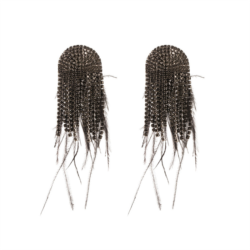 Fashion Feather Earrings for Women Baroque Style Diamond Claw Chain Party Ball - 图片 4
